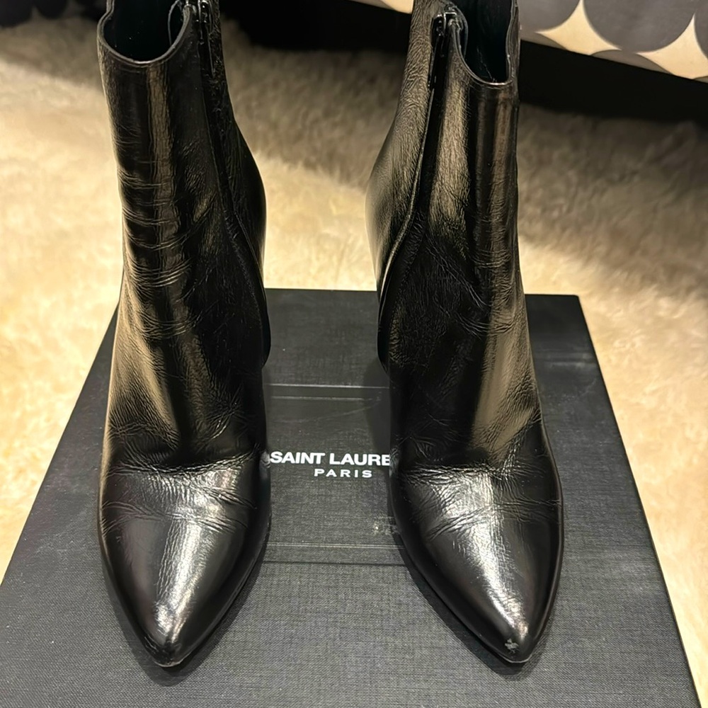 Saint Laurent Black Leather Stiletto Booties